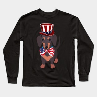 Independence Day Gifts Happy Fourth Of July Dachshund Dog T-Shirt Funny Puppy Long Sleeve T-Shirt